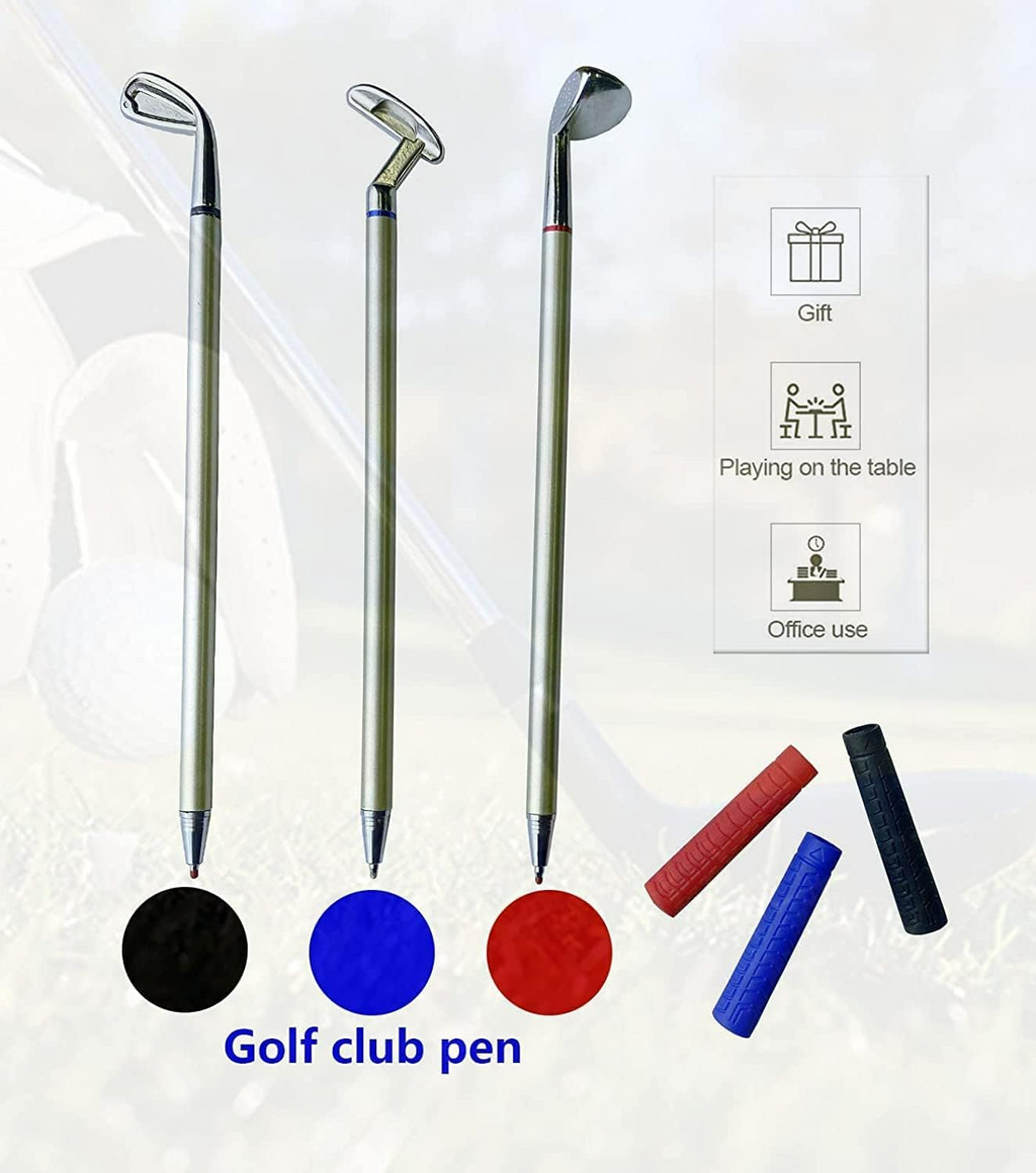 Golf Pen, Mini Golf Gift Set, Desktop Golf Ball Pen Gift, 3 Golf Clubs Pens with Balls and Flag