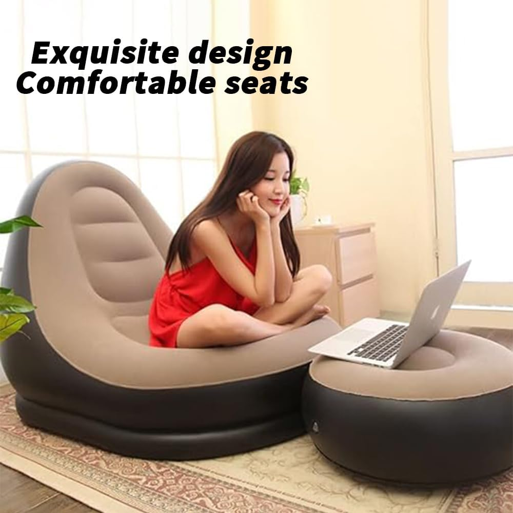 Portable Inflatable Bed Sofa Flocking Couch Set with Footstool