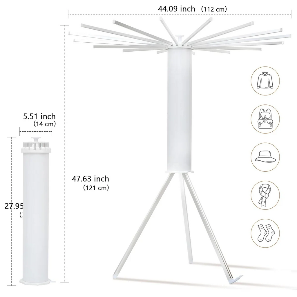 Folding Tripod Clothes Airer – Compact Drying Rack with 16 Rotating Arms, Aluminum, Indoor/Outdoor Use
