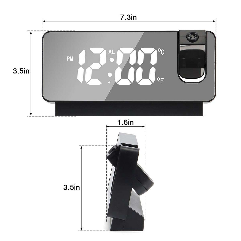 LED Digital Projector Projection Snooze Dual Alarm Clock Timer - White