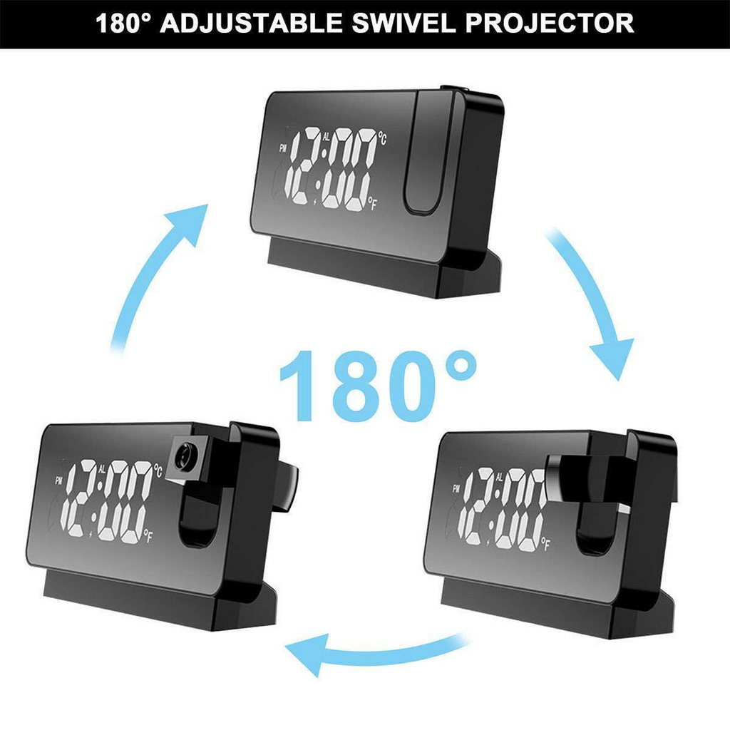 LED Digital Projector Projection Snooze Dual Alarm Clock Timer - White