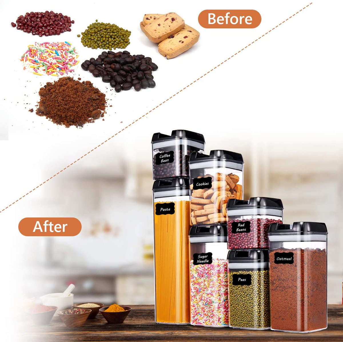 7 Pieces Container Set Airtight Food Storage with 8 Labels & Chalk Marker