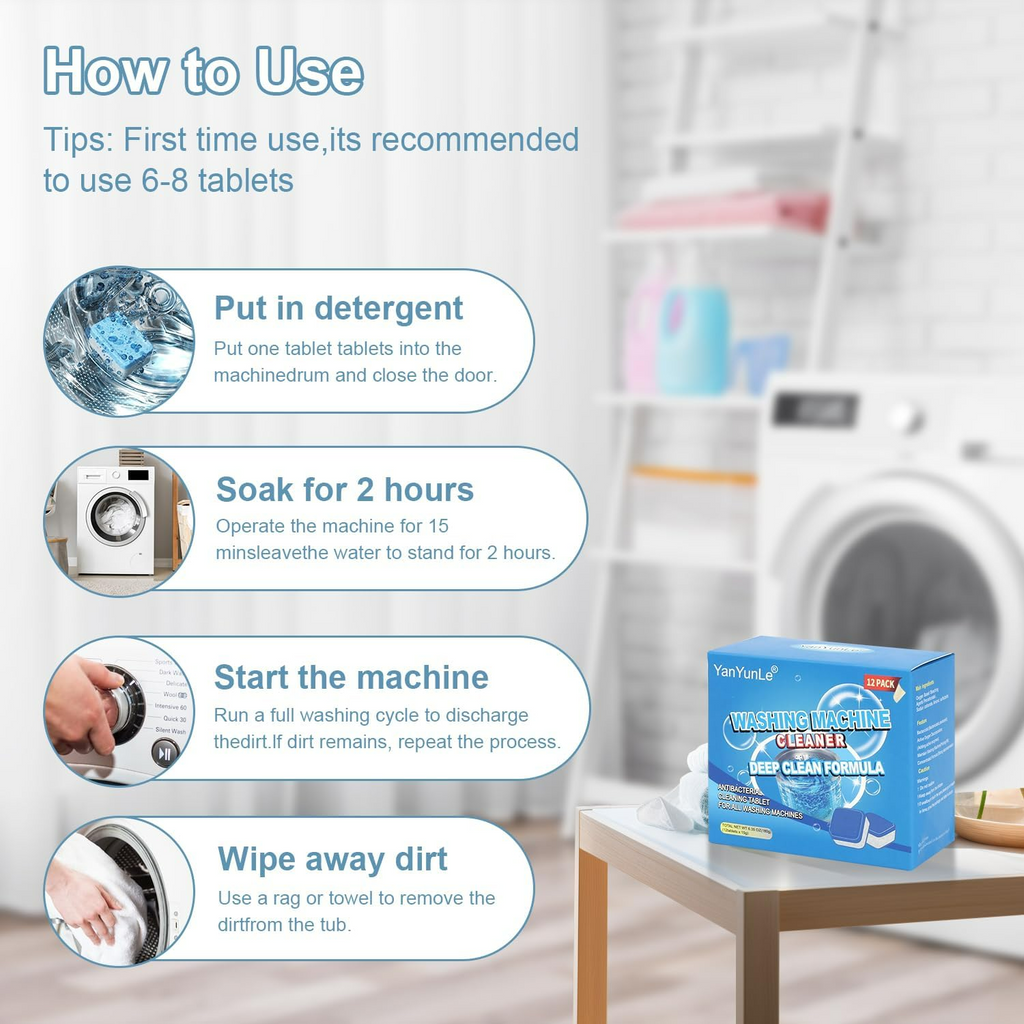 Washing Machine Cleaner Descaler Pack Of 12 - Deep Cleaning Tablet