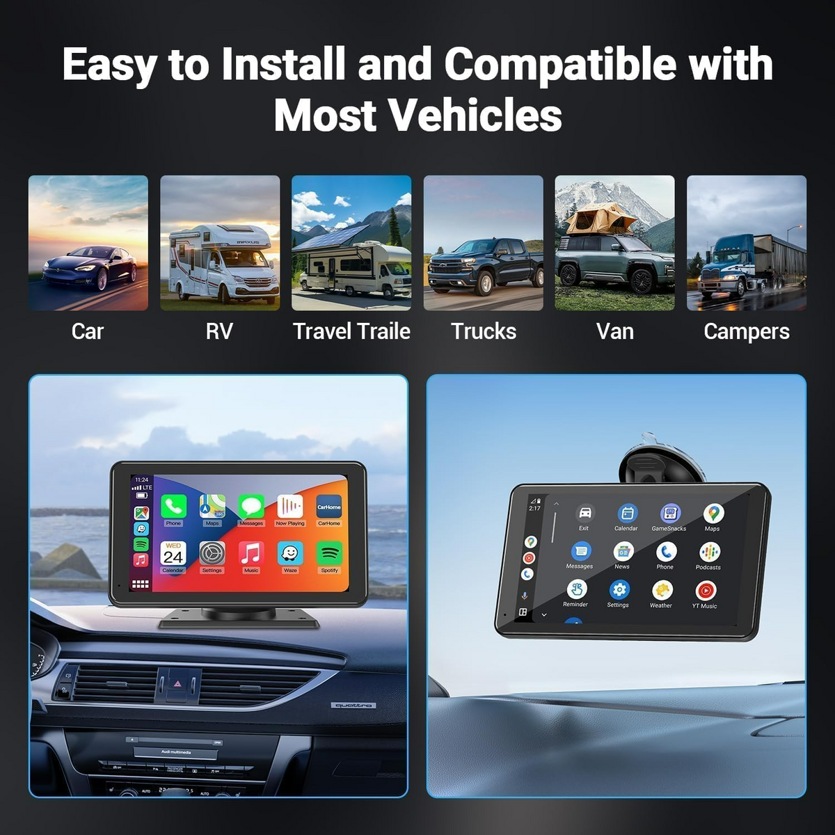 Wireless Car Radio Stereo Apple Carplay AirPlay & Android Auto with Backup Camera
