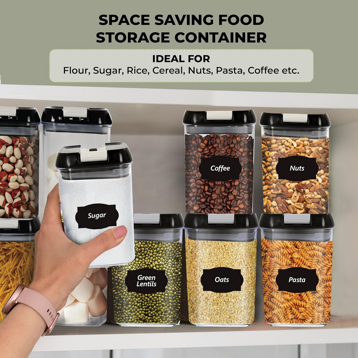 7 Pieces Container Set Airtight Food Storage with 8 Labels & Chalk Marker