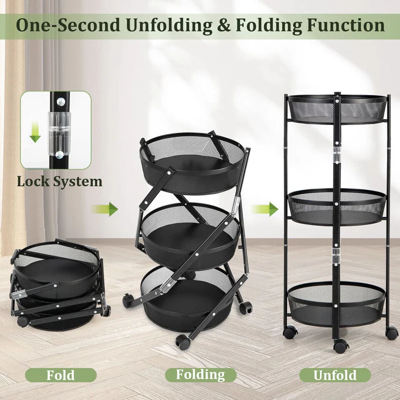 3 Layer Rolling Foldable Cart